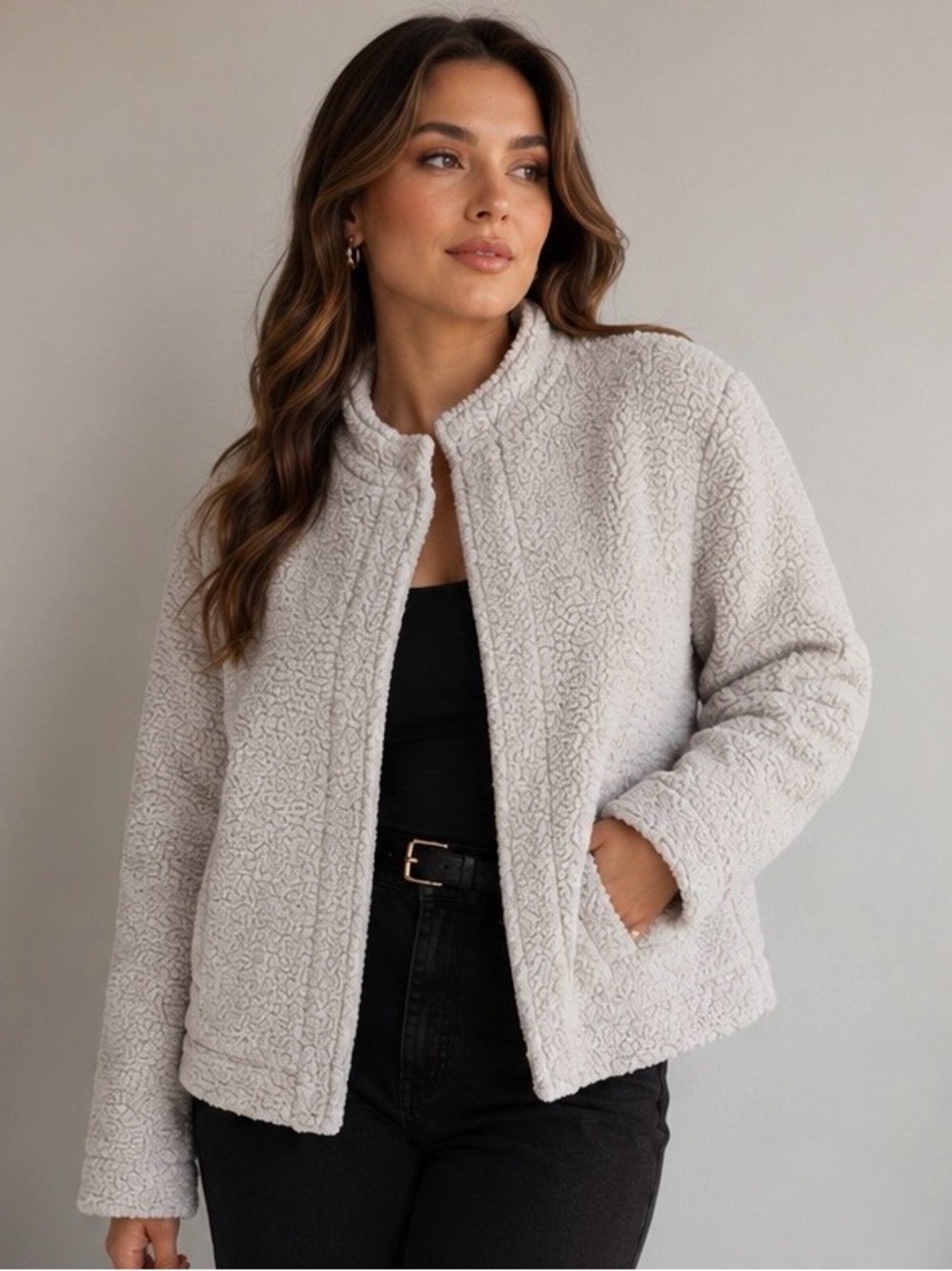 Abercrombie & Fitch Light Cream Teddy Sherpa Jacket
